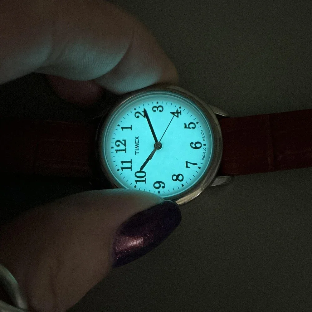 Timex Indiglo WR30M Womens Watch 30mm White Dial Red Leather New Battery